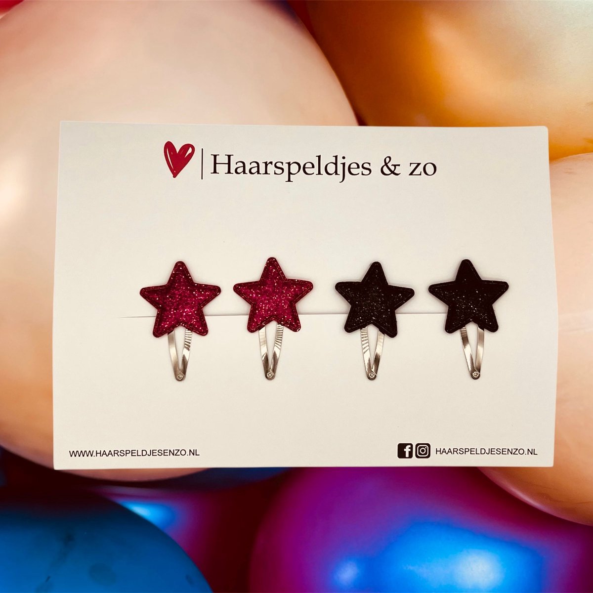 Haarspeldje stars - sterren - glamour - kerst - decembercollectie - najaar - 4 cm speldjes - glitter - zwart en roze