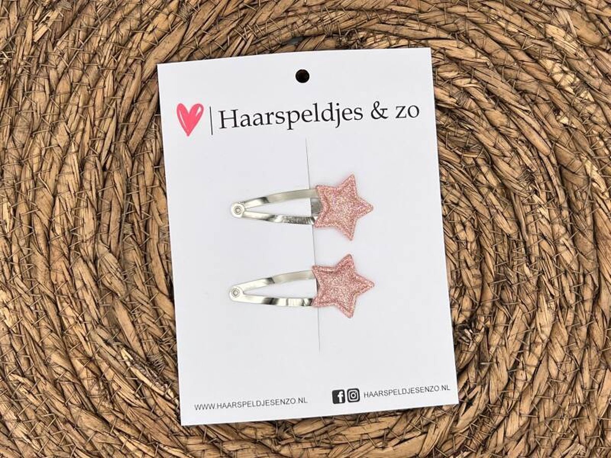 Haarspeldje ‘Stars’ - ster - sterretje - glitters - roze - kerst – feestdagen — 3 cm speldjes