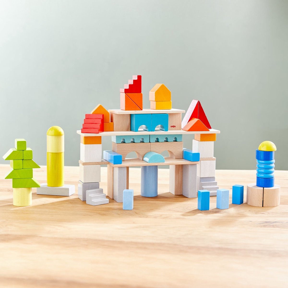 Haba bouwstenen set kleurrijk - 85-delig educatief speelgoed.