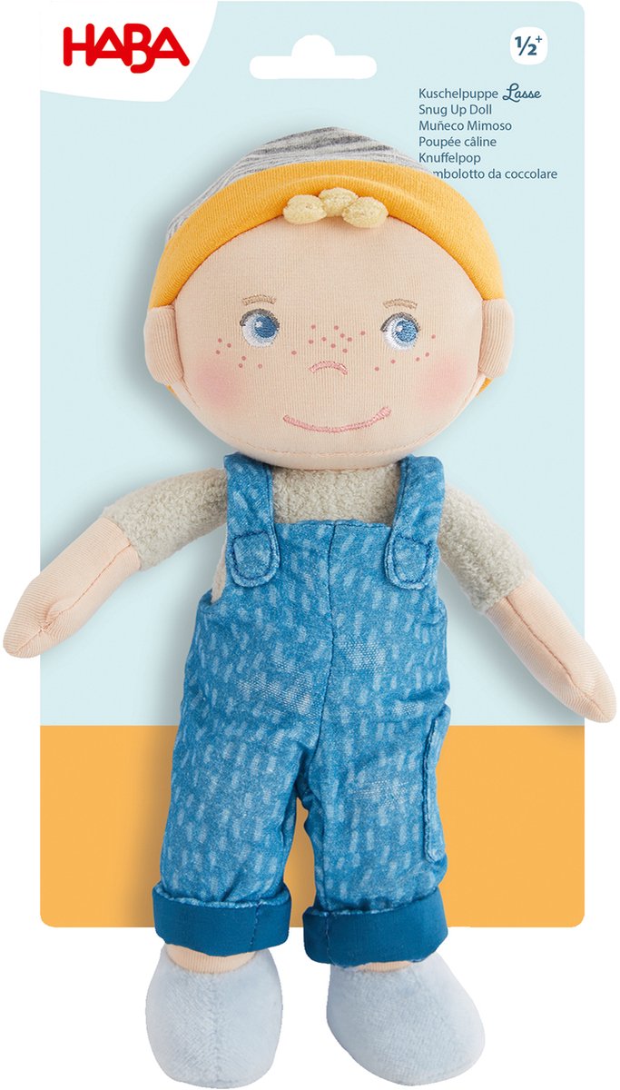 Haba knuffelpop Lasse zachte pop 25 cm voor babys en kinderen.