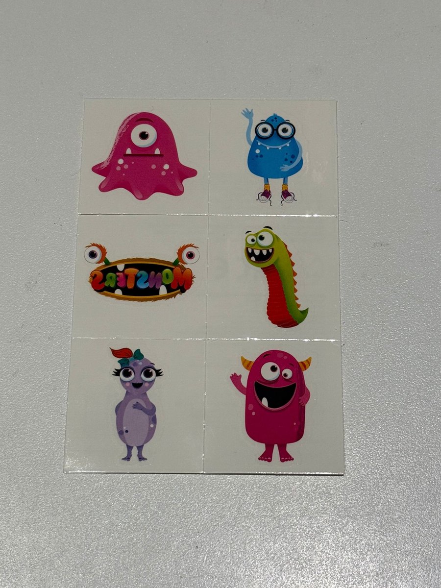 plak tattoos kinderen - schoencadeautjes sinterklaas -sinterklaas cadeautjes - set van 6 - Monsters 2