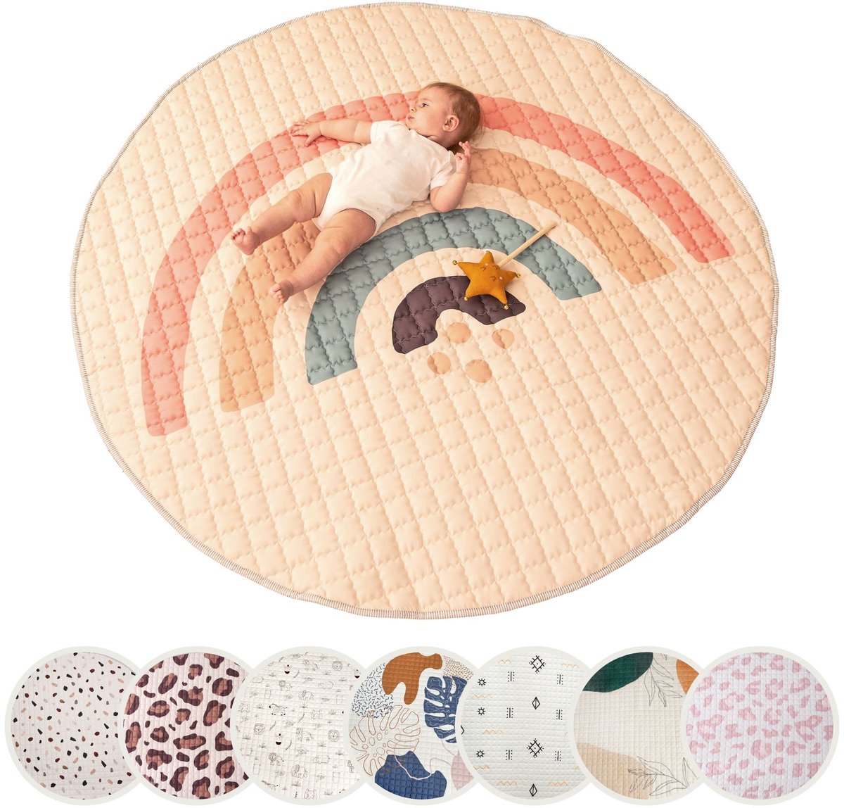 Hakuna Matte Gewatteerde Speelmat Baby 150cm, regenboog - Extra dik 1,5cm Zacht Babykruipkleed - Babyspeelkleed met antislipbodem voor kruipen, box - Machinewasbaar Babyspeeltapijt - Kruipmat - Speelkleed Baby