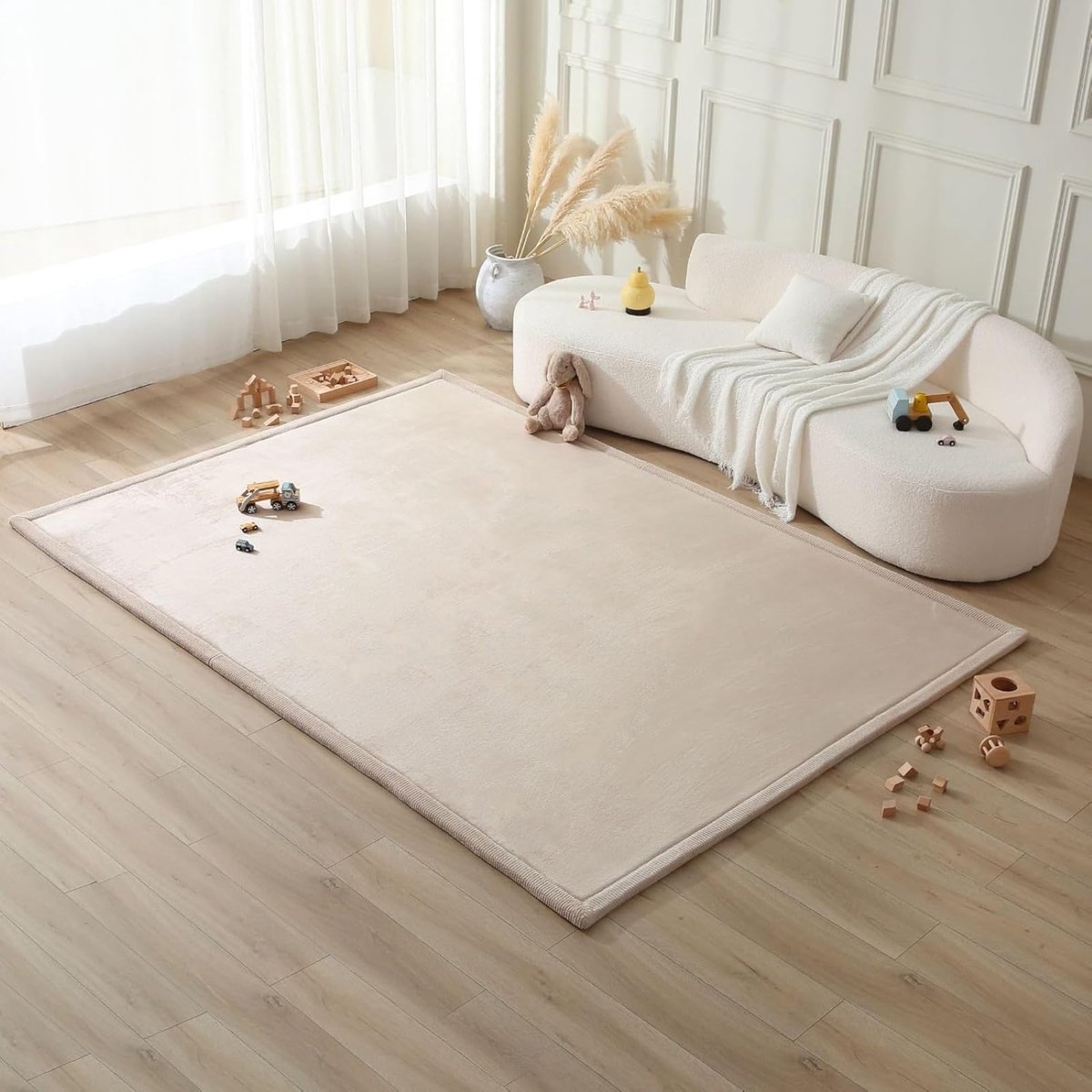 Hakuna Matte Wolkzachte Fluwelen Mat Speelmat baby 280 x 200 x 2,5 cm, Beige - Kindertapijt met hoogwaardig traagschuim - Baby speelkleed met antislipbasis - Babykruipmat, kinderkamertapijt