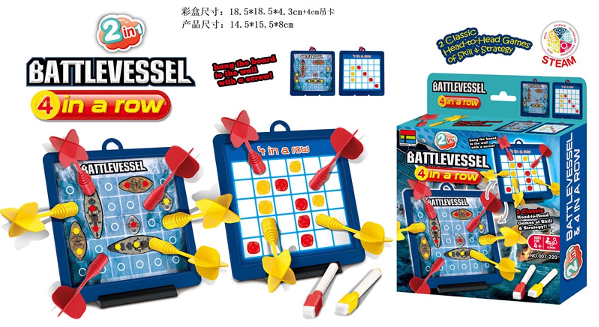 2in 1 zeegevecht battleship en 4 op een rij - meeneemkoffer battlevessel met magnetische darts