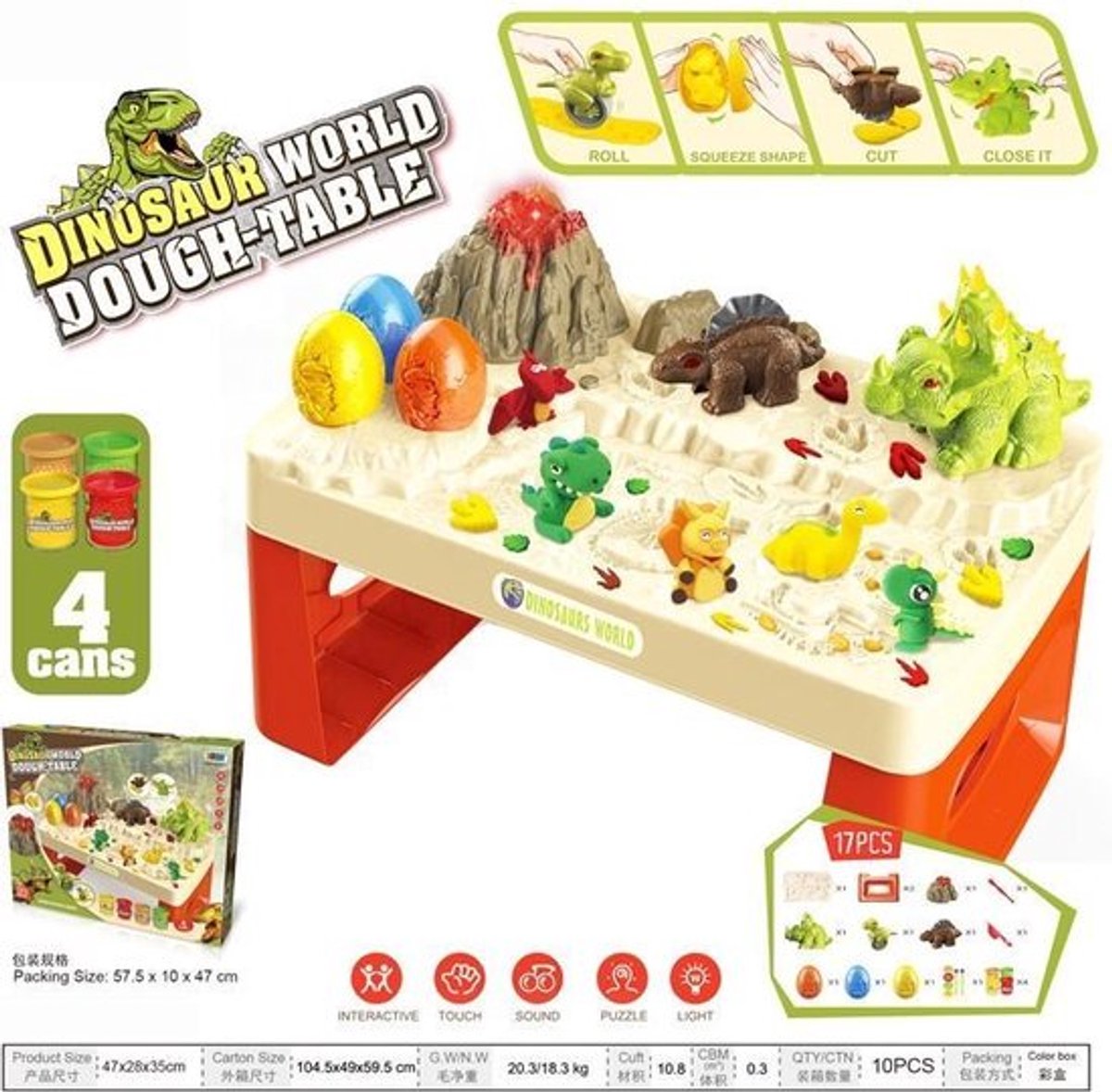 Dinos Speeltafel met kleiset - educatieve boetseerklei en vormpjes - dinosaurus speelgoed knutselset
