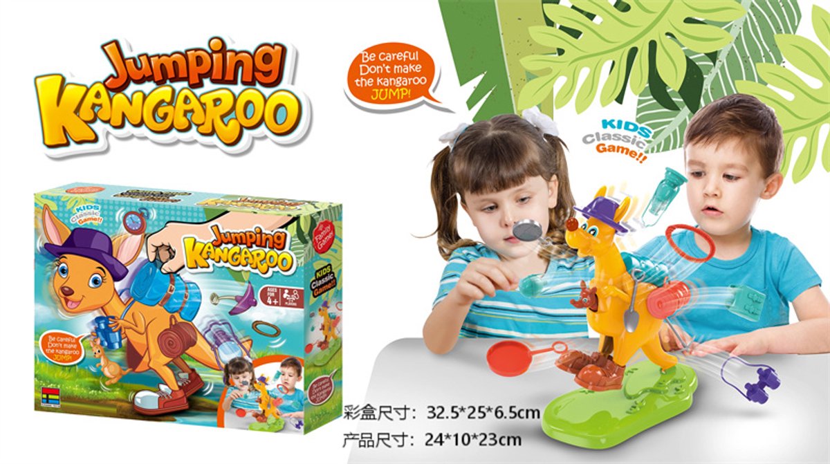 Springende Kangoeroe gezelschapsspel - ezeltje strekje strek je spel prik - buckaroo actiespel