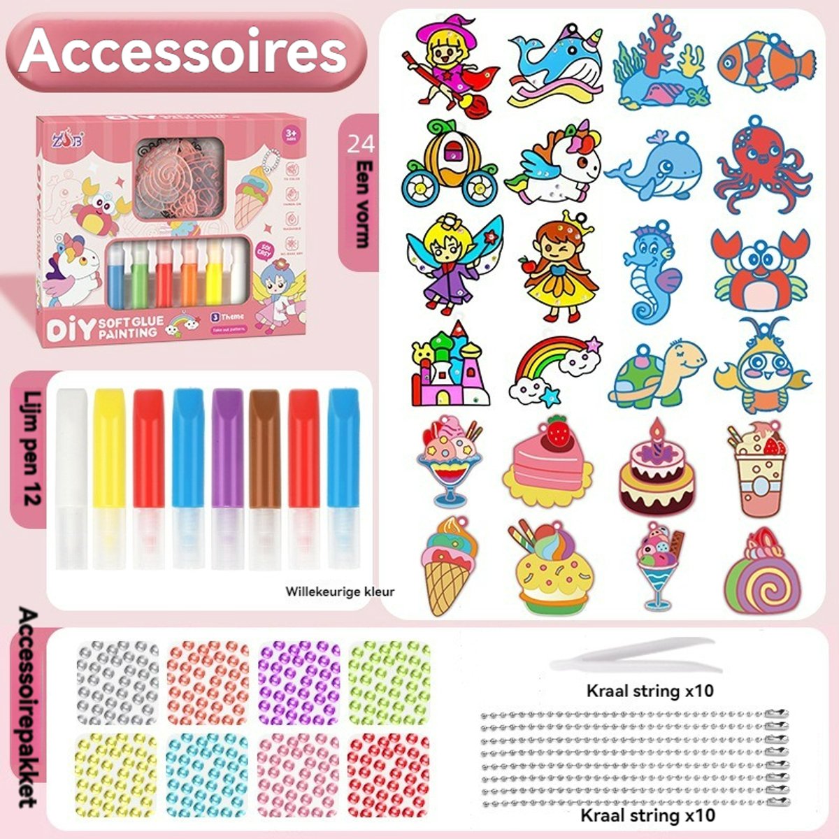 DIY Sleutelhangers Maken Knutselpakket - inclusief 12 kleurstoffen&24Sleutelringen&8diamantstickers&Glitters-65-Delig -DIY-Knutselen Meisjes, Jongens, Volwassenen Sieraden Hobby- Hobby & Creatief - Gratis kristalgraffiti hangende ornamenten