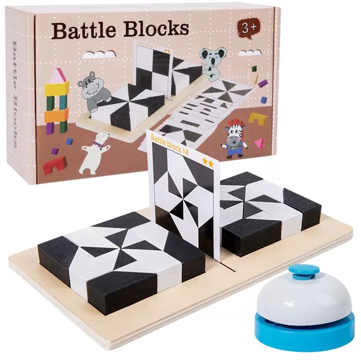 Haley familyEducatieve spellen- Actiespel -32 Blokken + 40 Uitdagingen + Snelheidsbel – Blokpuzzel met Bel – Reactiespel & Montessori Smartgame – Vanaf 3 Jaar-Blokpuzzel - logische denktraining