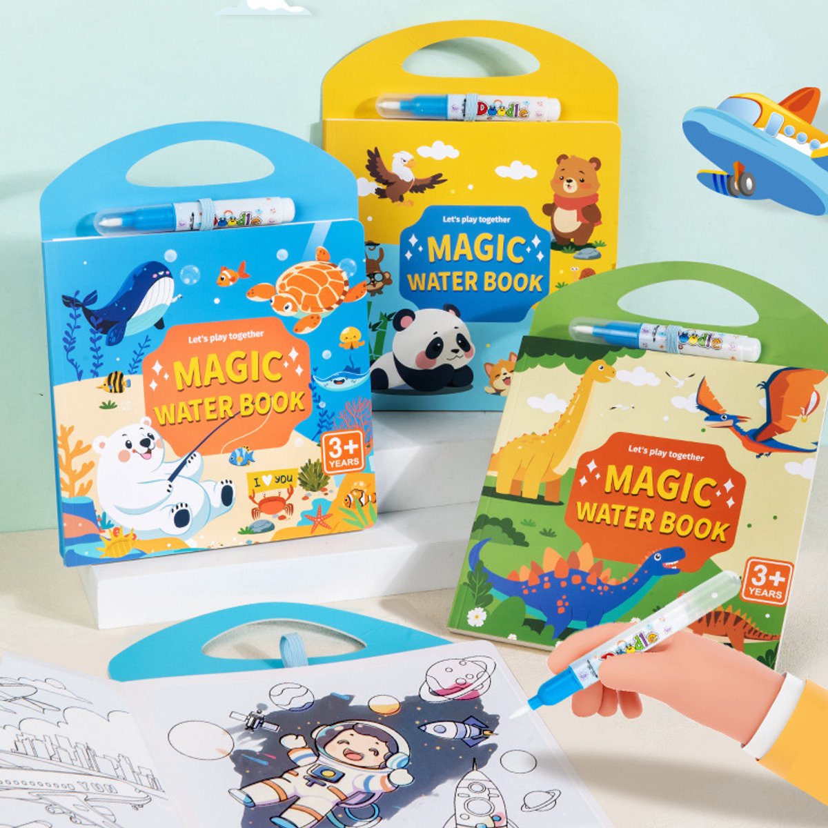 Haley familySuper Sticker Pack -3 Sticker Tekening Boeken met Herbruikbare Stickers Animal+Transport+Ocean -3/4/5/6 Jaar Oude Kinderen- voor thuis en op reis