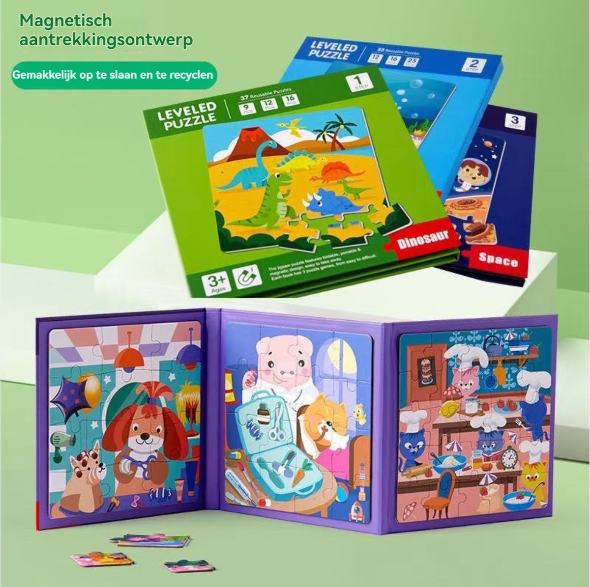Magnetisch Speelboek 3 sets-Magnetisch speelgoed- Verhalen & Puzzels - dinosaurus/oceaan/luchtvaart -Montessori Kinderpuzzel - puzzel 3 jaar - 3 tot 6 jaar oude peuters -voor 3 jarige jongen