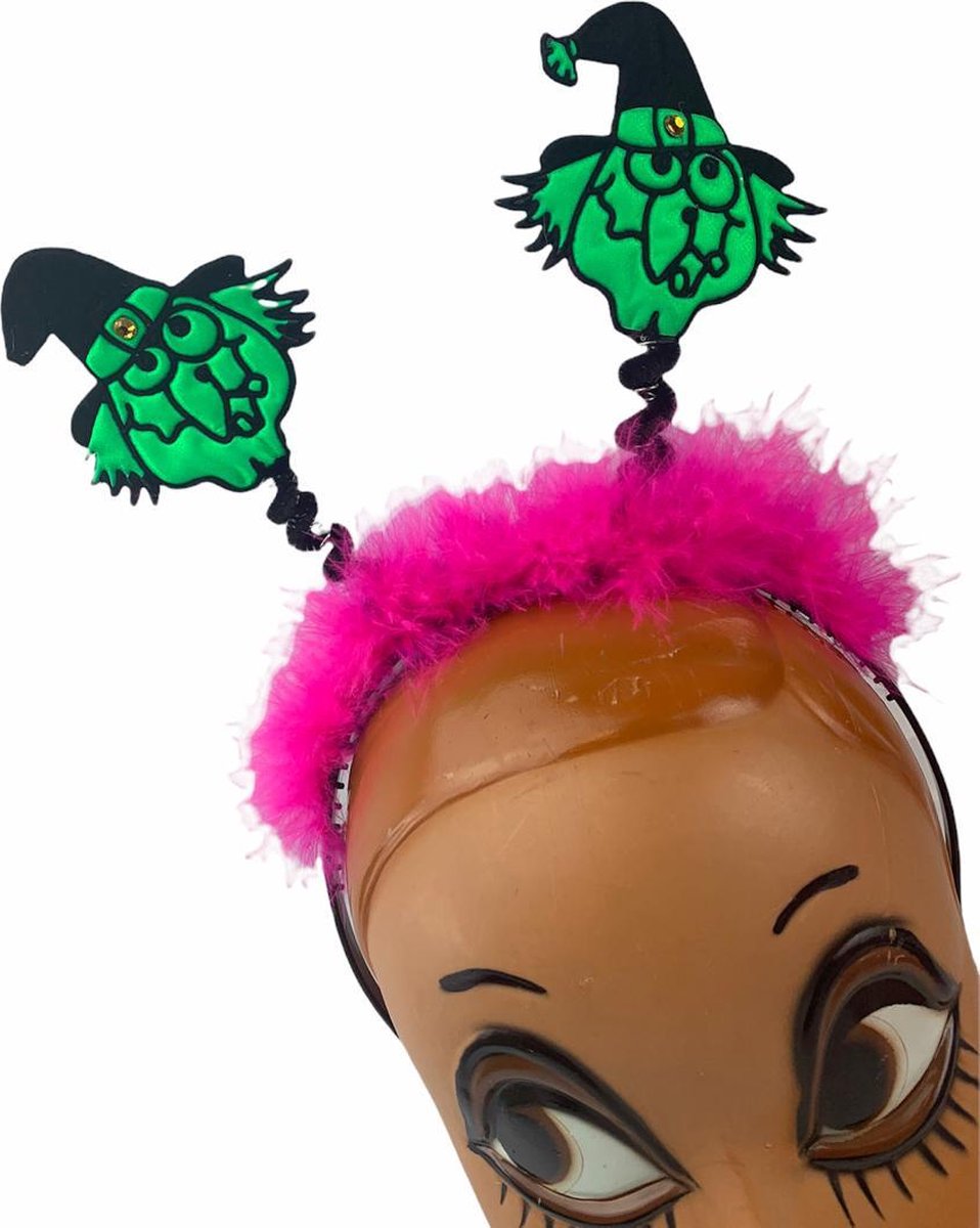  Diadeem Heks roze met groen (griezelfeest verkleding haarband)
