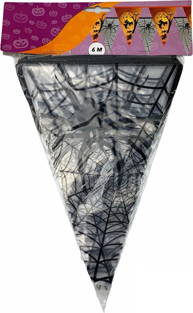 Halloween vlaggenlijn 6 meter – Spinnenweb transparant (halloween versiering en decoratie)