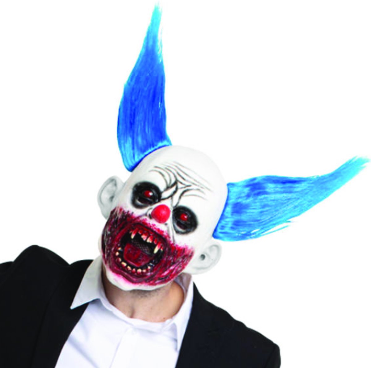 MASKER BLOEDERIGE CLOWN MET BLAUW HAAR