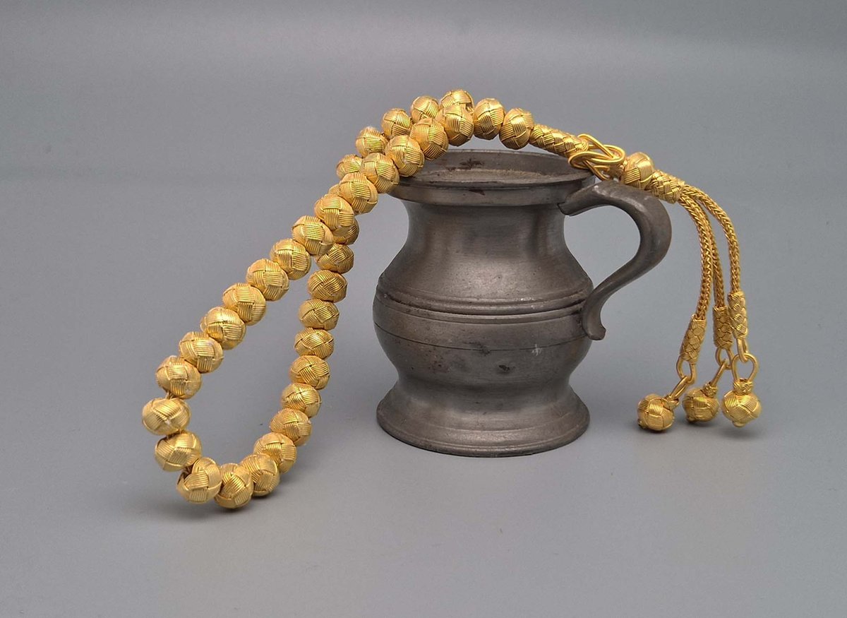 Handgemaakt 925 sterling zilver Tesbih 33 kralen- goud kleur- Diameter kralen 9 mm