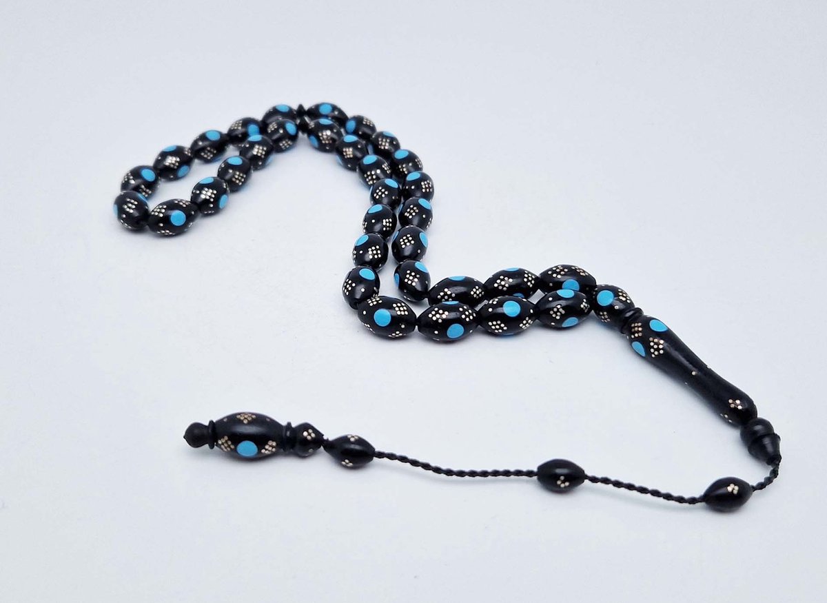   Tesbih 925 Zilveren ingelegde Yusuri, Yusr, Zwart Koraal 33 - model 2