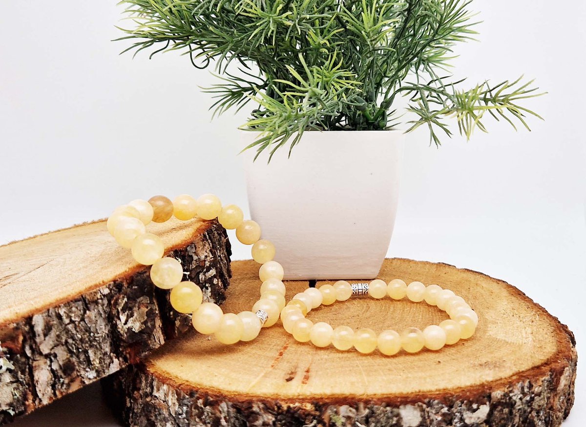 Handgemaakte Klassieke natuurstenen armband “ Calciet geel ” - 8 mm diameter van de korrel- Diameter armband 20 cm - Een mooi cadeau voor familie en vrienden