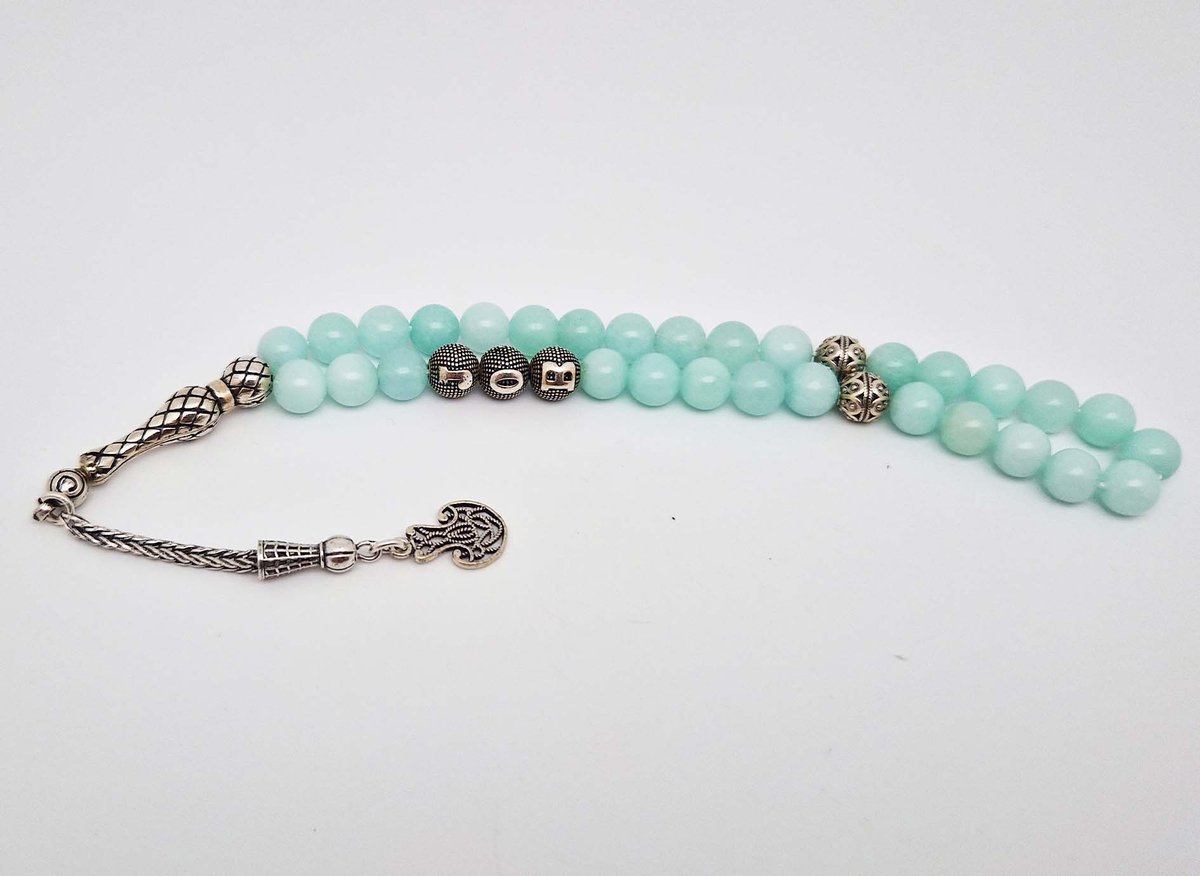 Handgemaakte Tasbih Naam Natuursteen met zilver 925 - Natuursteen 