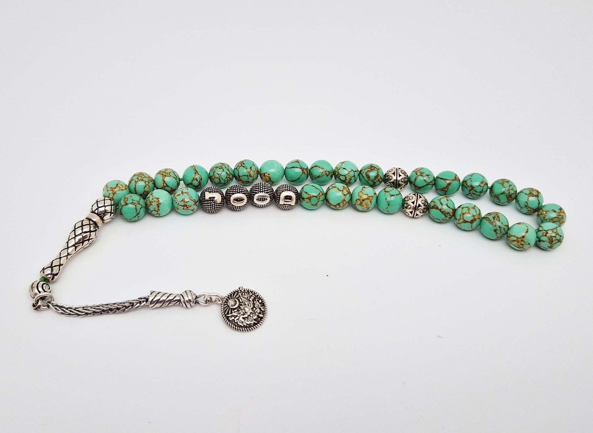 Handgemaakte Tasbih Naam Natuursteen met zilver 925 - Natuursteen 