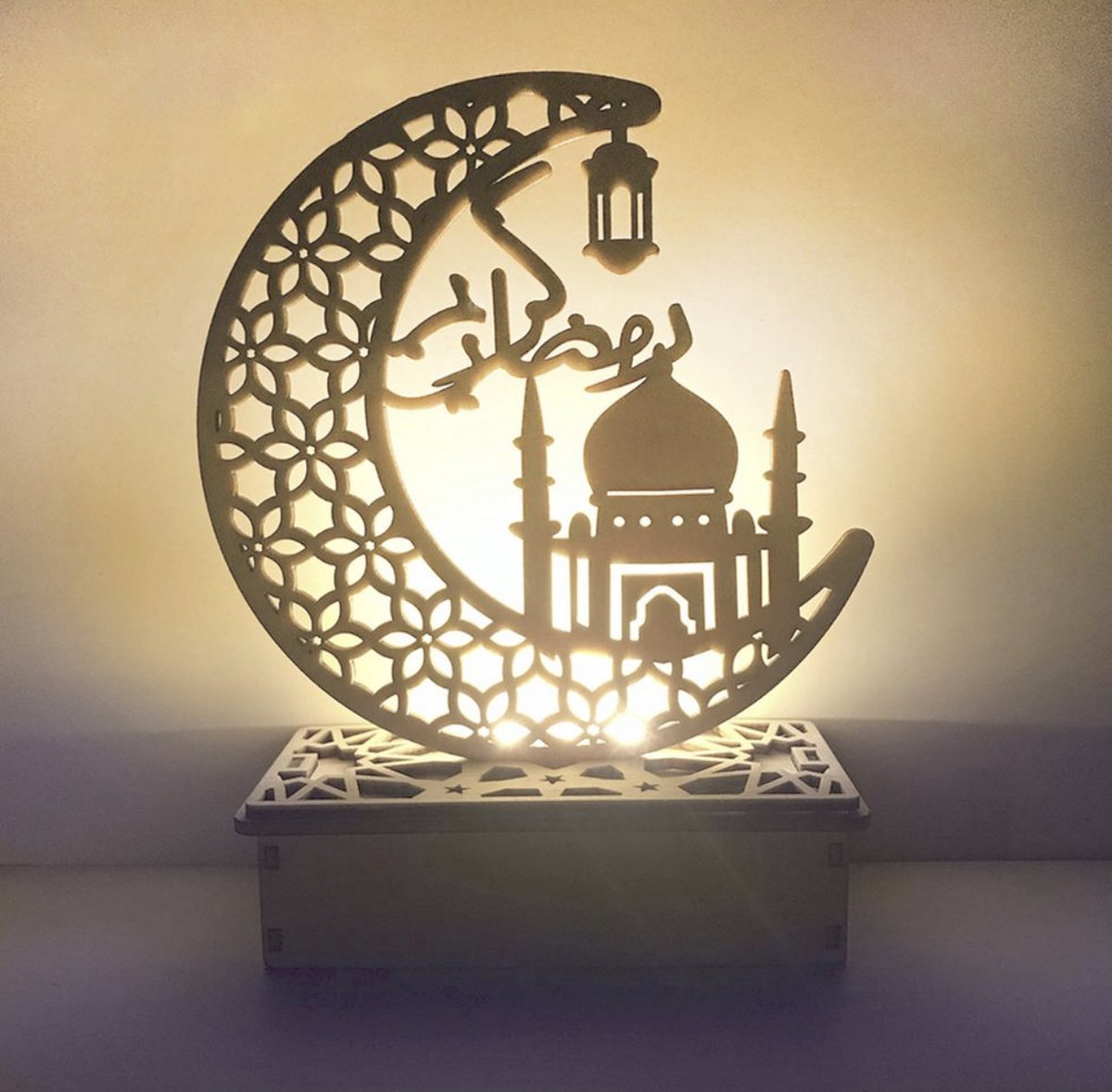 Handyworld - Ramadan Decoratie - Houten Maan - Verlichting - Decoratielamp - 2023 - Vasten