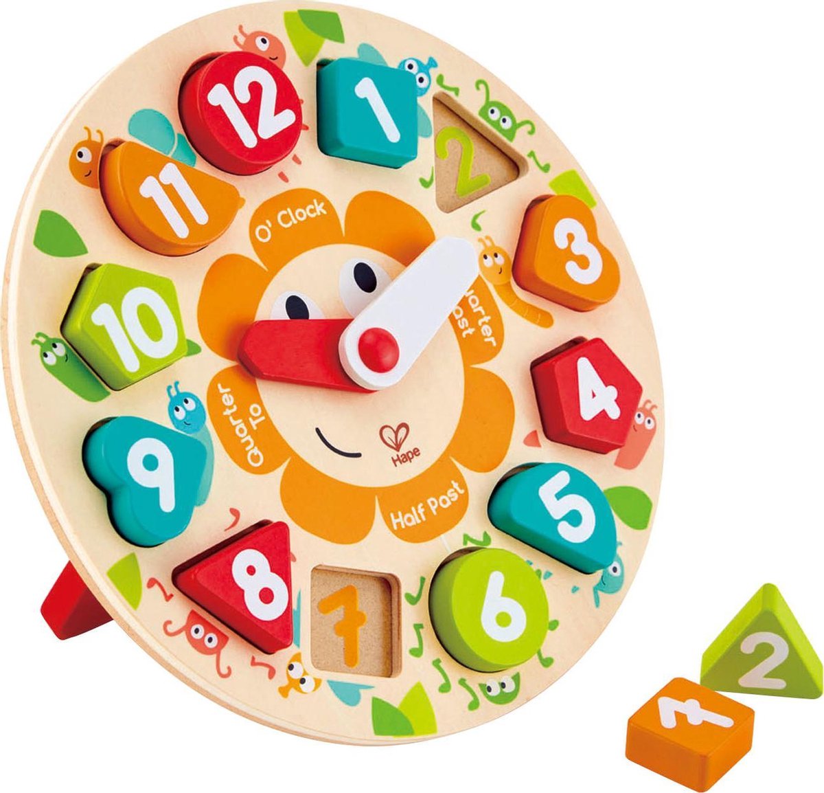 HAPE 2-in-1 Houten Klokpuzzel 13-delig & Steekpuzzel Klok & Vormenspel & Vormenstoof -   met sorteerfunctie
