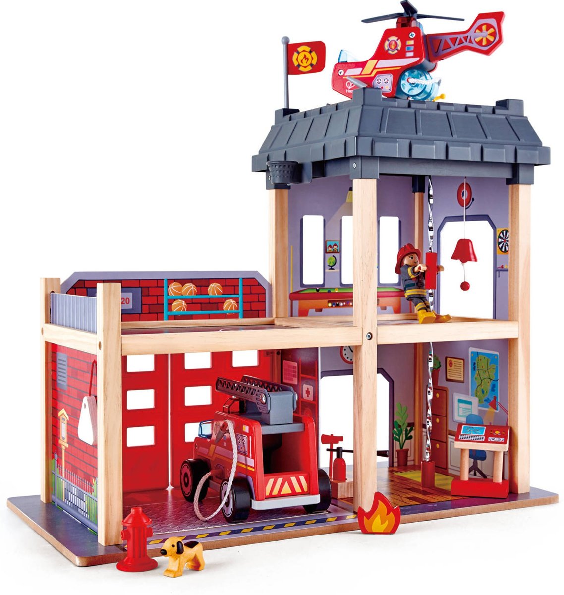 Hape Houten Brandweerkazerne 48 X 60 Cm Rood