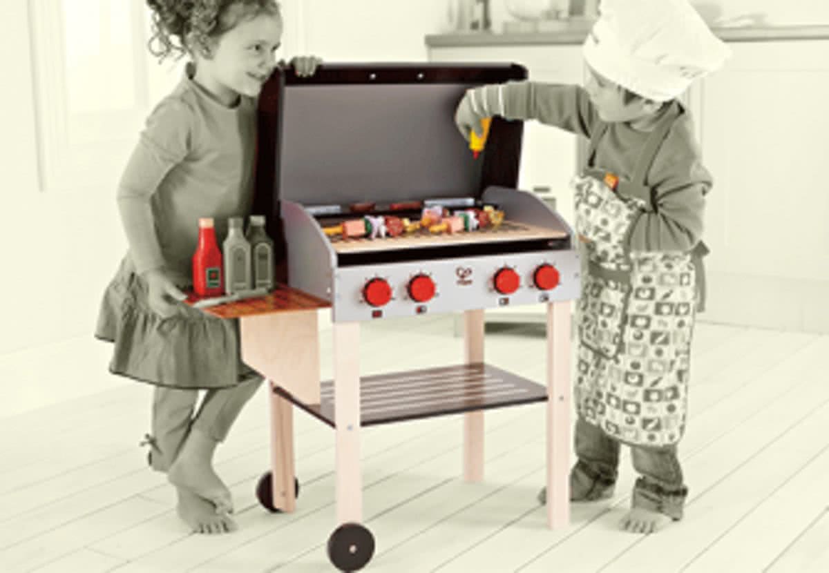 Hape Houten speelgoed barbecue met eten