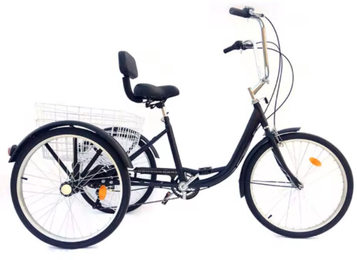   Fioren voor volwassenen - 6 versnellingen - Fiets voor senioren - 24 Inch - Met mand - Voorrem - Zwart