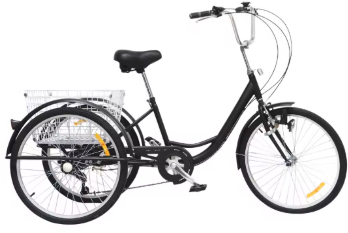 Driewieler Zyrell - 6 versnellingen - Fiets voor volwassenen en senioren - 24 Inch - Opvouwbare Trike - Met mand - Voorrem - Zwart