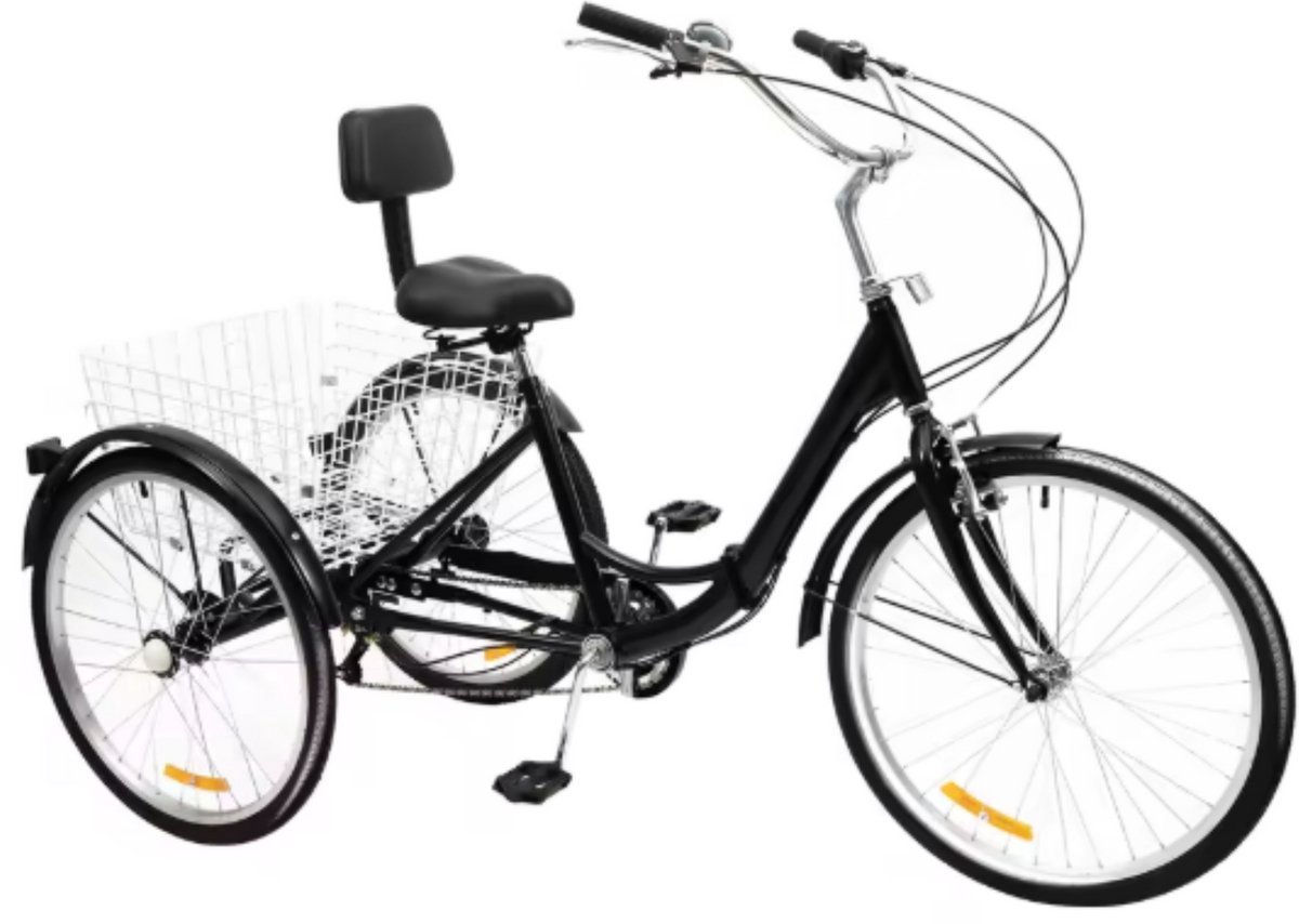   Zyrell - Nevlo - 7 versnellingen - Fiets voor volwassenen en senioren - 24 Inch - Opvouwbare - Verstelbaar - Met mand - Voorrem - Zwart - 120KG