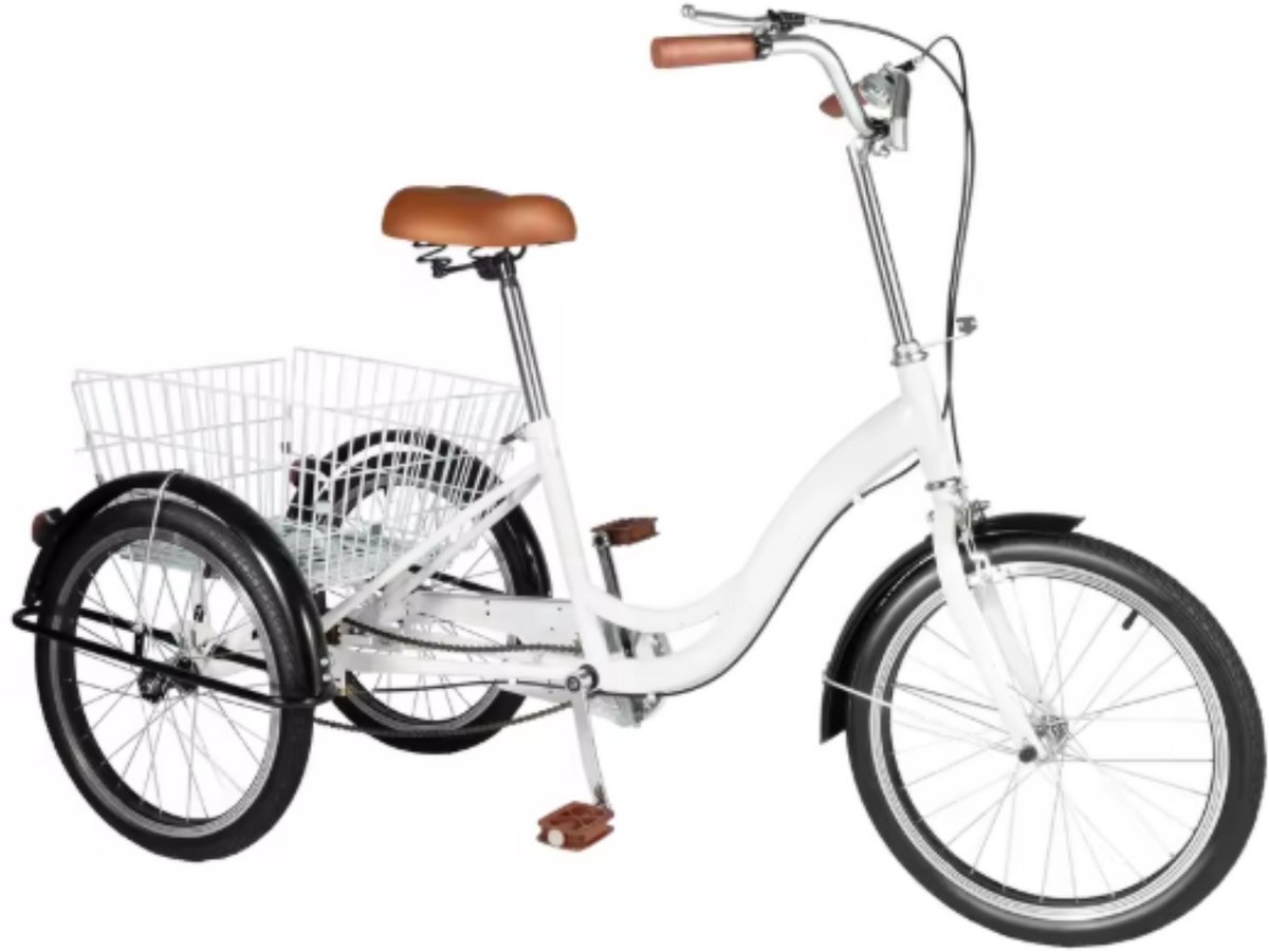Opulence   - 6 versnellingen - Fiets voor volwassenen en senioren - 20 Inch - Verstelbaar - Met mand - Voorrem - Wit - 120KG
