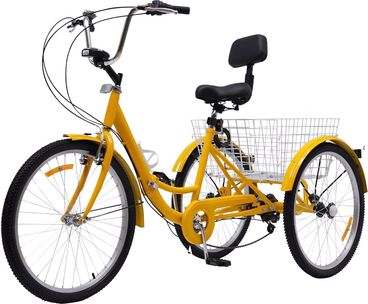 Opulence Driewieler 7 versnellingen - Fiets voor volwassenen en senioren - 24 Inch - Opvouwbare Trike - Met mand en LED Verlichting - Oranje