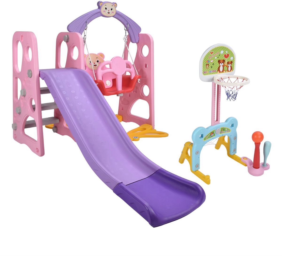 Opulence Speeltoestel 5-in-1 - Glijbaan en schommel voor peuters - Voor binnen en buiten - Met basketbalring en klimrek - Kinderen