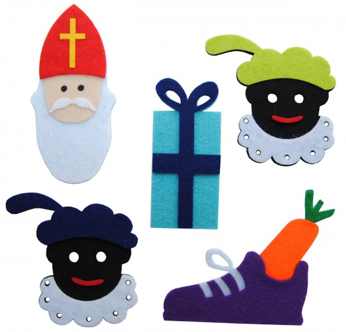 Setje van 5 vilten figuurtjes. Sinterklaas kapoentje..