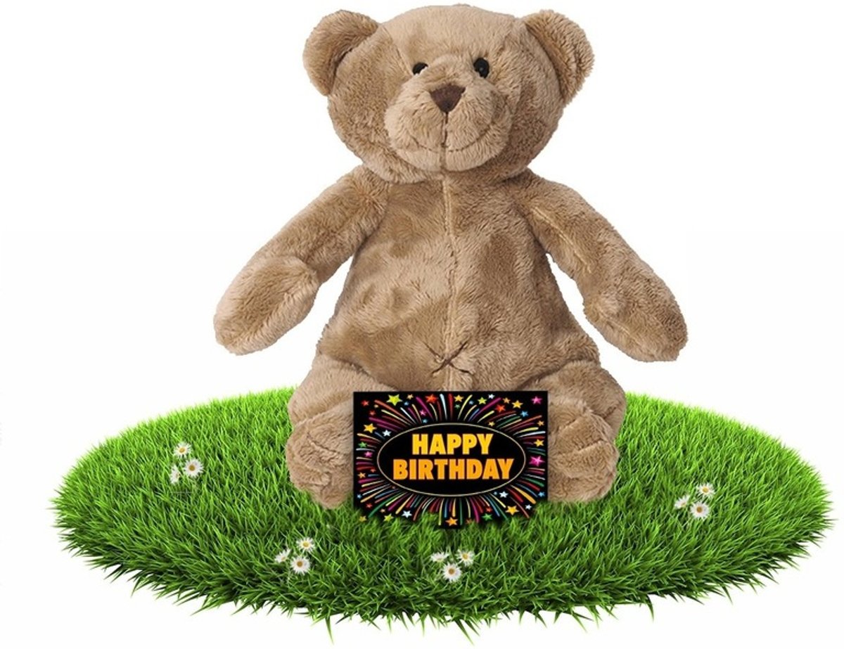 Verjaardag knuffel beertje - 17 cm - incl. gratis verjaardagskaart