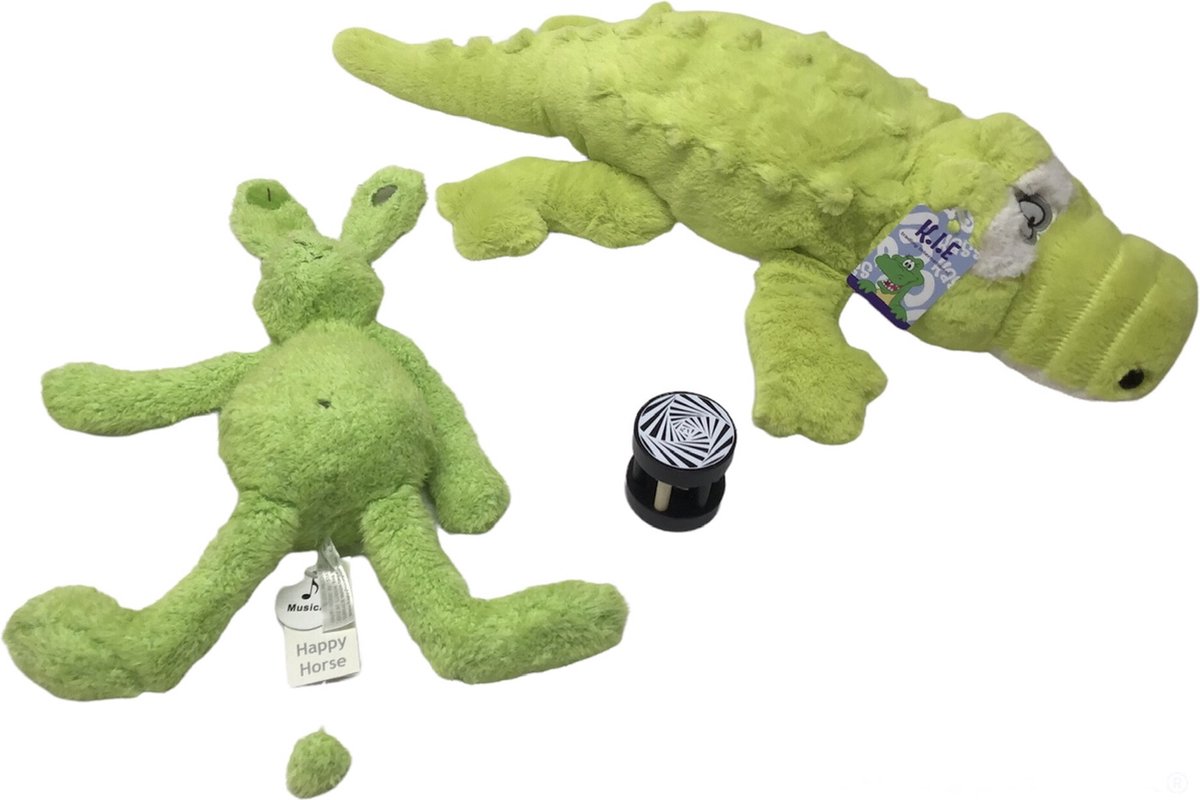 muziekdoos konijn 48 cm / pluche knuffel Krokodil 65 cm / baby rammelaar kraam cadeau kraampakket