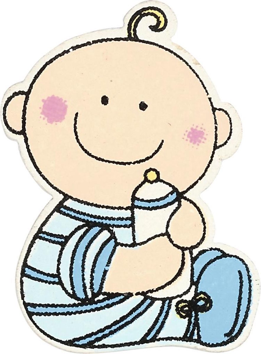 Happy Moments Houten Ornament Baby 3,5 X 2,4 Cm Lichtblauw 10 Stuks