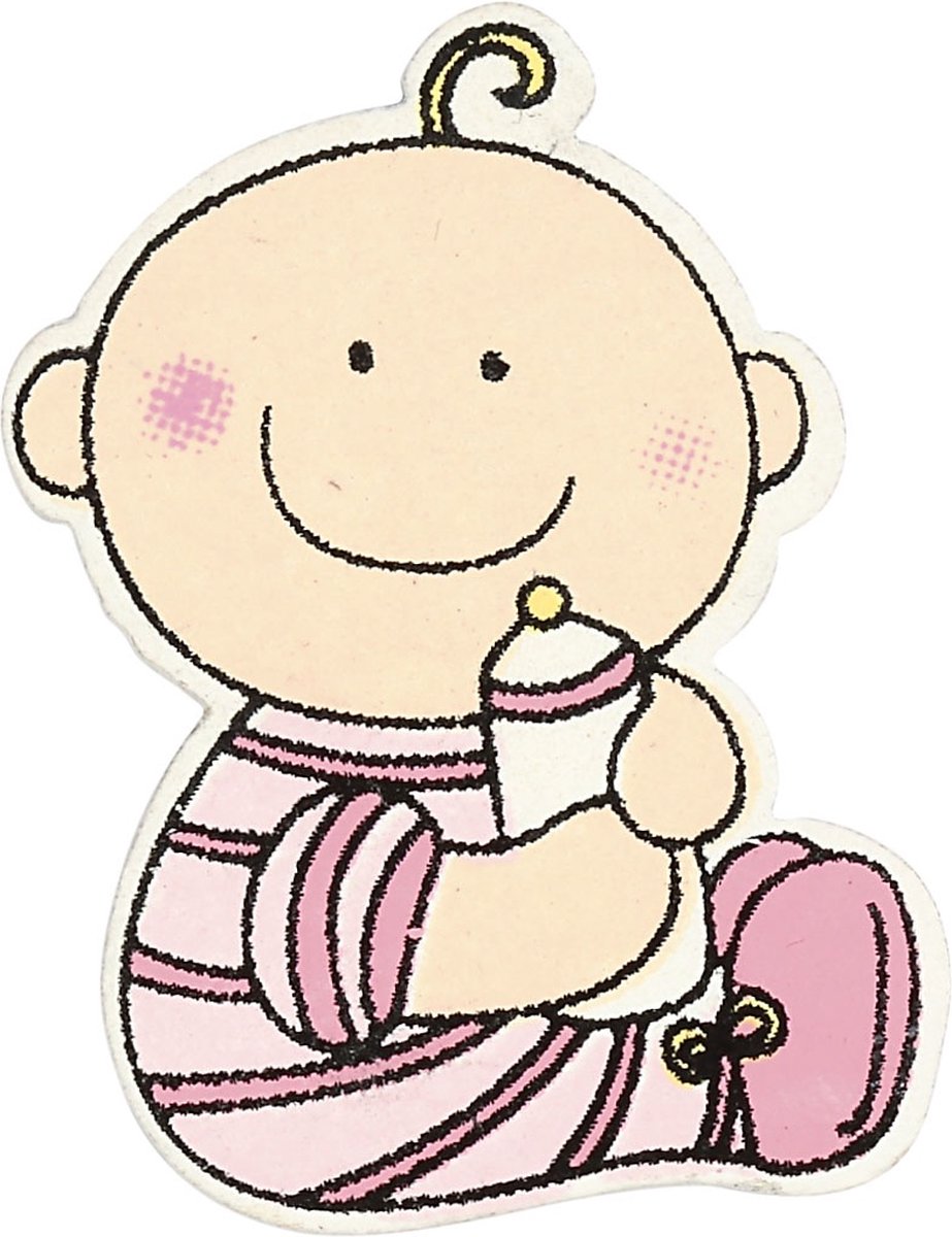 Happy Moments Houten Ornament Baby 3,5 X 2,4 Cm Roze 10 Stuks