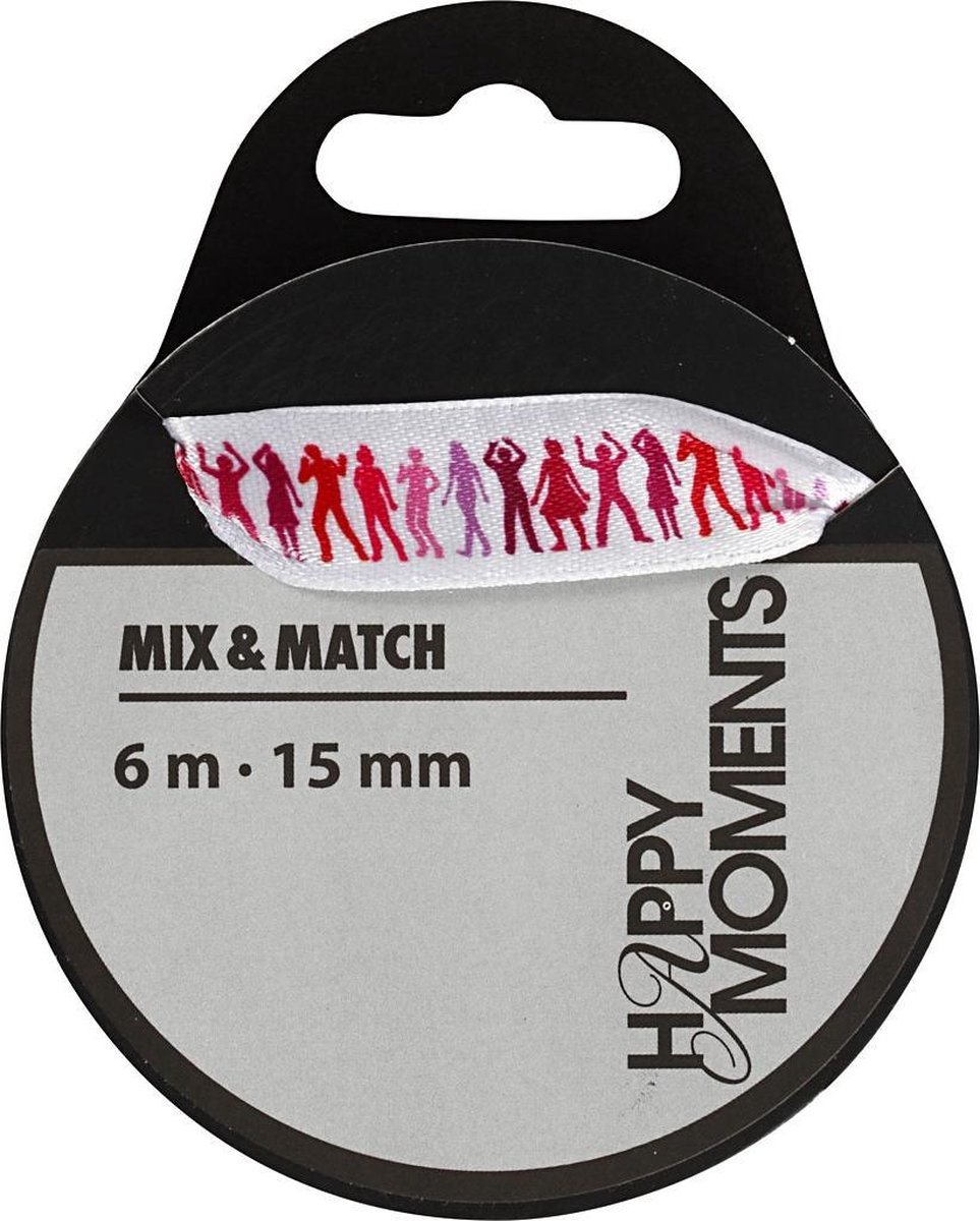 Happy Moments Satijnlint Met Print 15 Mm X 6 M Lichtrood