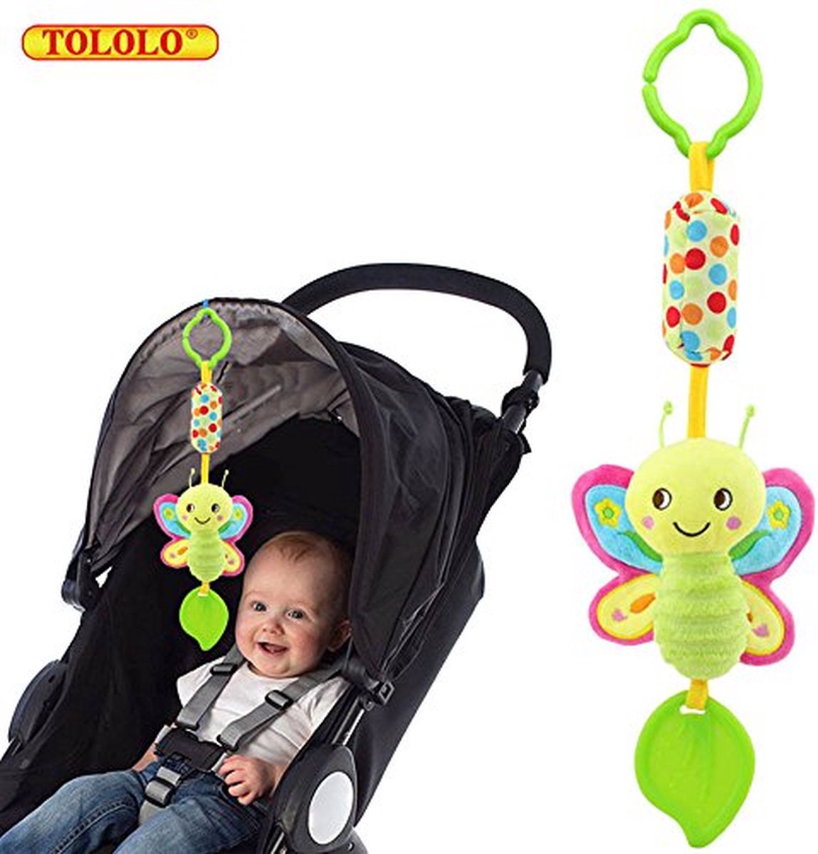 kinderwagen rammelaar/ speelgoed/ speeltjes/sinterklaas/ kerstcadeau/Cartoon Pluche Dier Rammelaar Bel Wandelwagen Baby Winkelwagen/ speelgoed voor baby / monochrome speelgoed/ vlinder