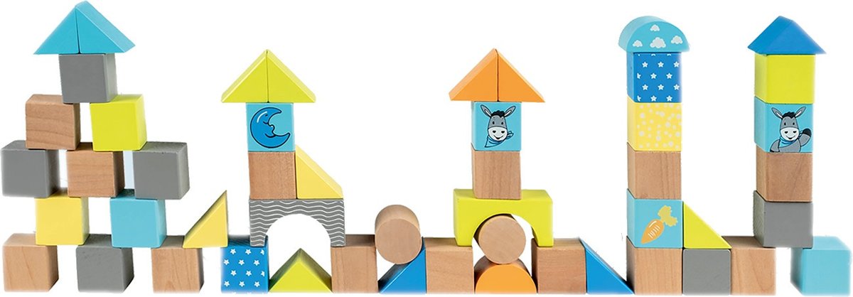 Happy People Houten Bouwblokken Ezel 50-delig Blauw