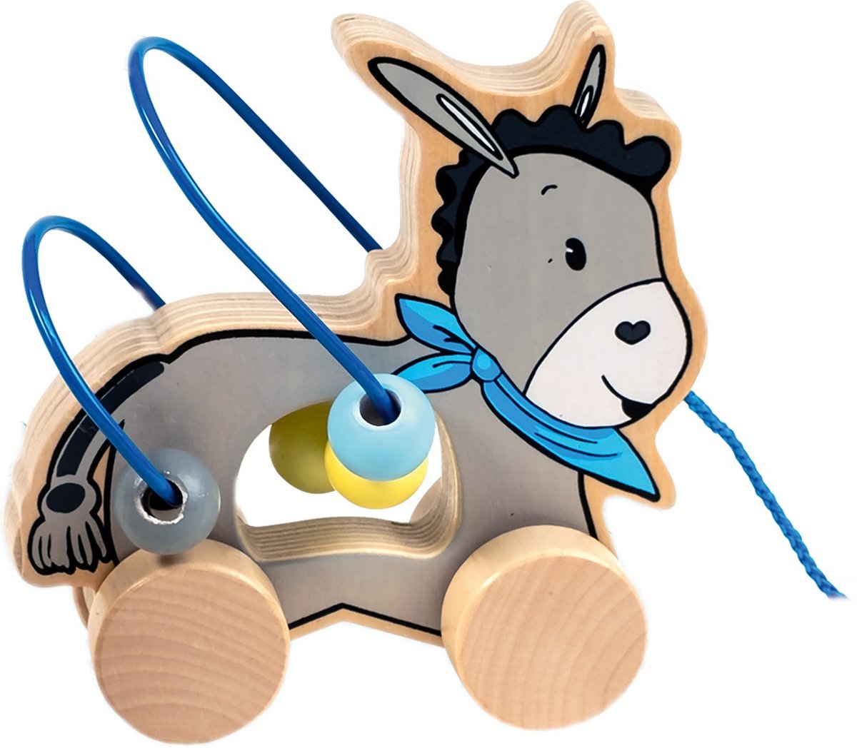 Happy People Houten Trekfiguur Ezel Met Kralenframe 15 Cm Blauw