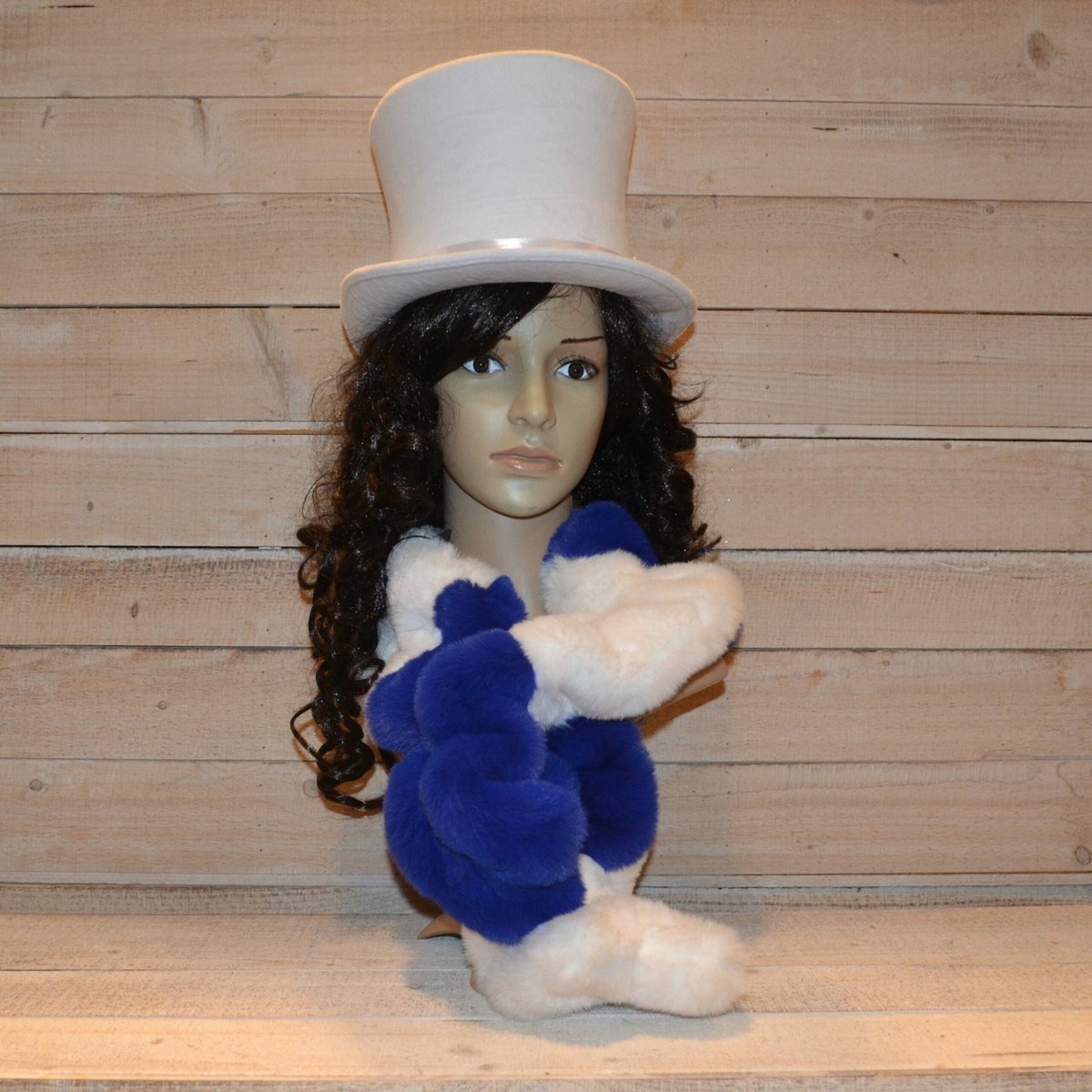 Happy Sjaal - Happy Scarf - Carnaval - Boa Sjaal - Unisex - One Size - Blauw-Wit