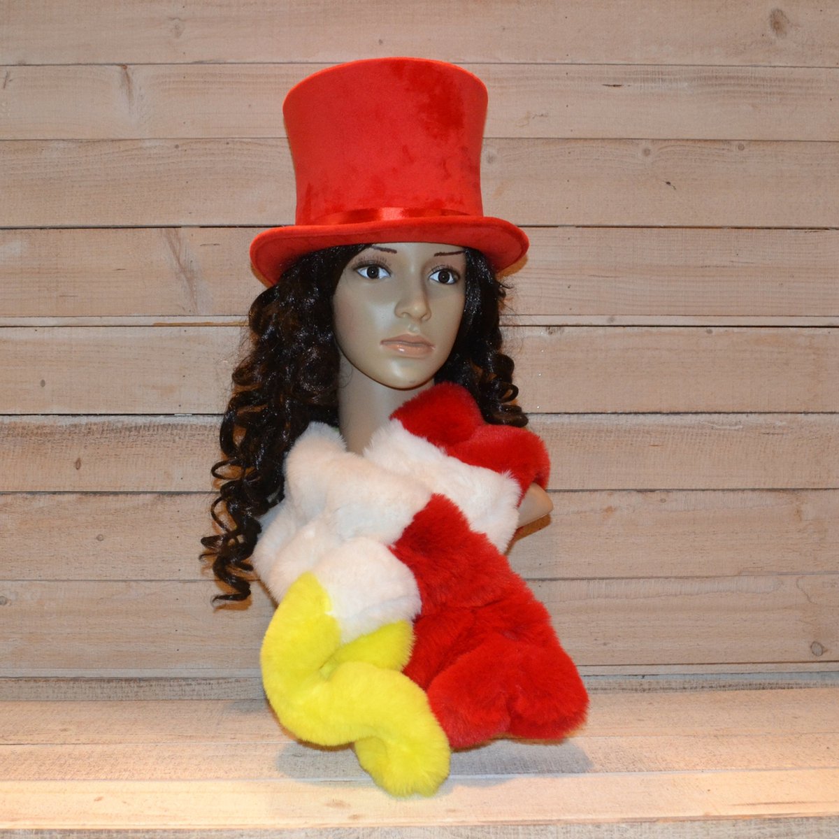 Happy Sjaal - Happy Scarf - Carnaval - Boa Sjaal - Unisex - One Size - Rood-Wit-Geel