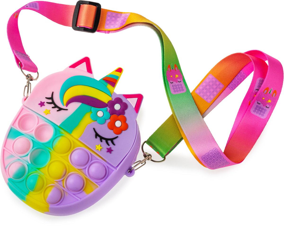 Pop It Unicorn Tasje – Rond - Fidget Tas met Bubbels - Speel- & Opbergtasje voor Kinderen