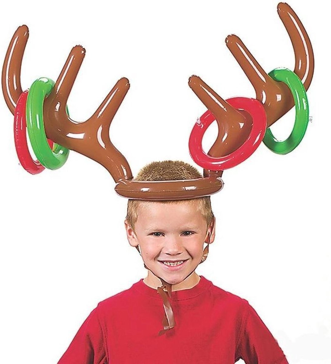 Rendier ringwerpen - Kerstspel - Kerstborrel - Opblaasbaar - Set van 5