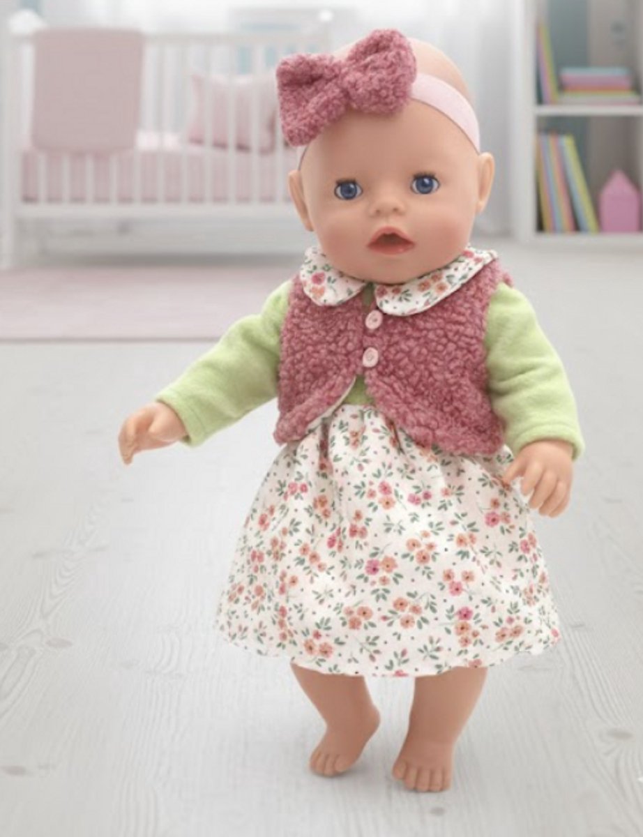 Bloemenjurk met Zacht Wollen Vest “geschikt voor Baby Born”– Kleertjes voor Baby Born & Babypoppen (36–43 cm)