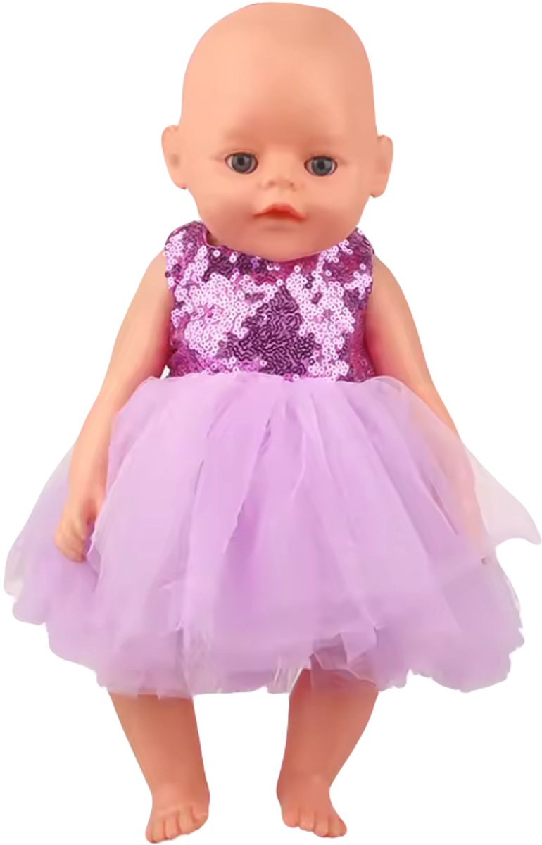 Luxe paarse jurkje - kleertjes voor pop 36 + 43