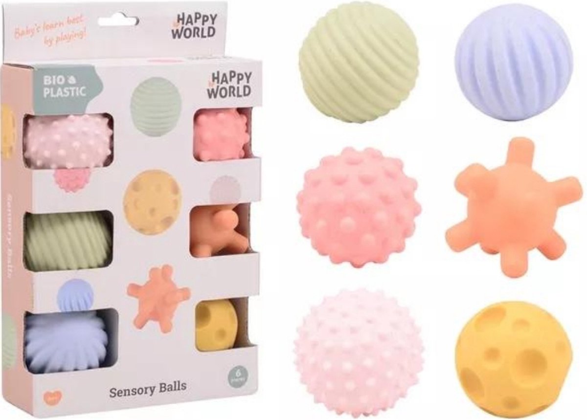 Sensory Balls, Bio Plastick, Duurzaam, Zintuigballen, Baby, Sensorische ballen, Stimuleren Van Motoriek en Zintuigen, 6 Verschillende Kleuren En Texturen, Educatief, Speelgoed Voor Babys En Peuters, Ballenset , Spelen, Badspeelgoed