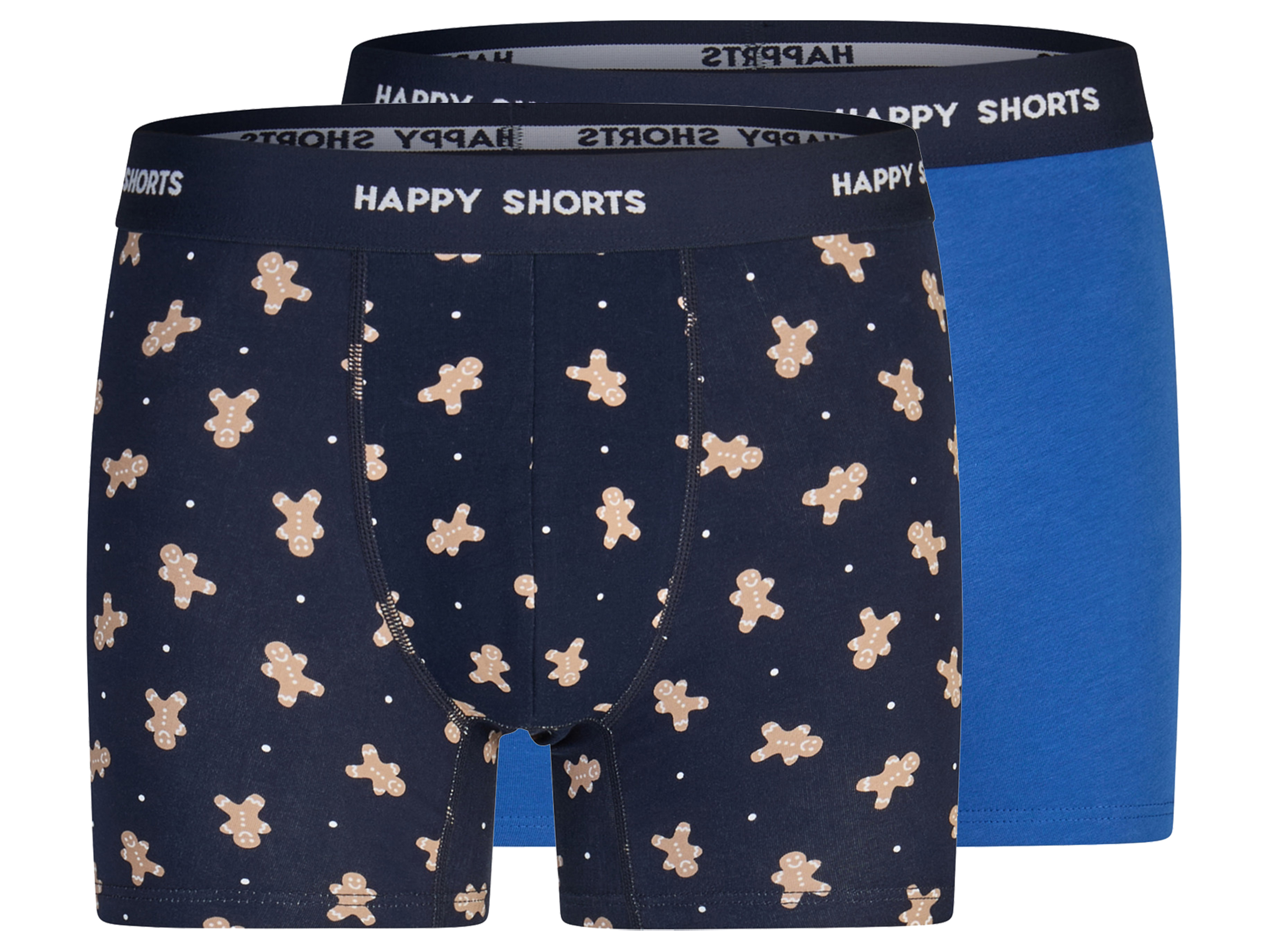 Happy Shorts Set van 2 heren kerstboxers (Blauw/donkerblauw, L)