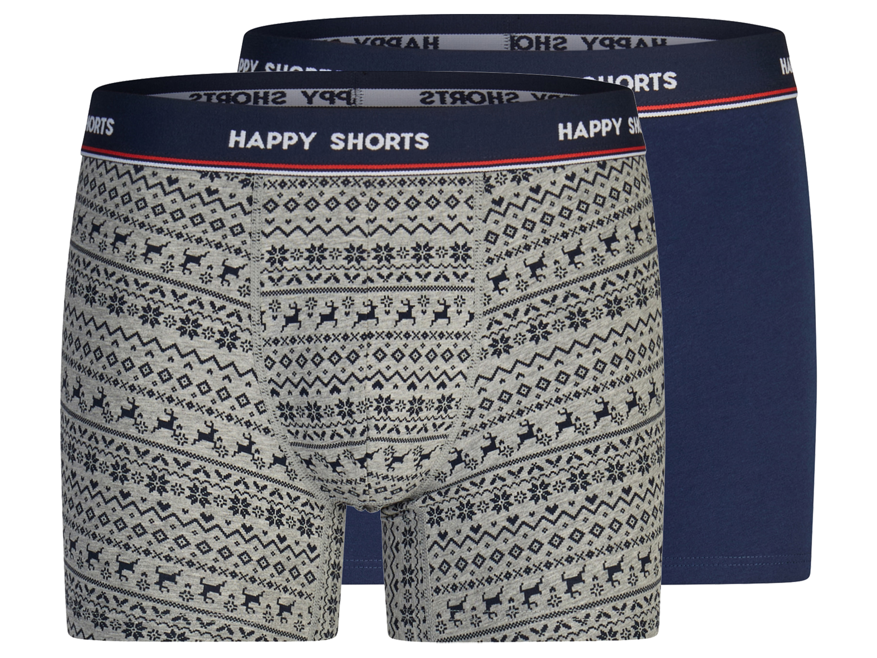 Happy Shorts Set van 2 heren kerstboxers (Donkerblauw/grijs, L)